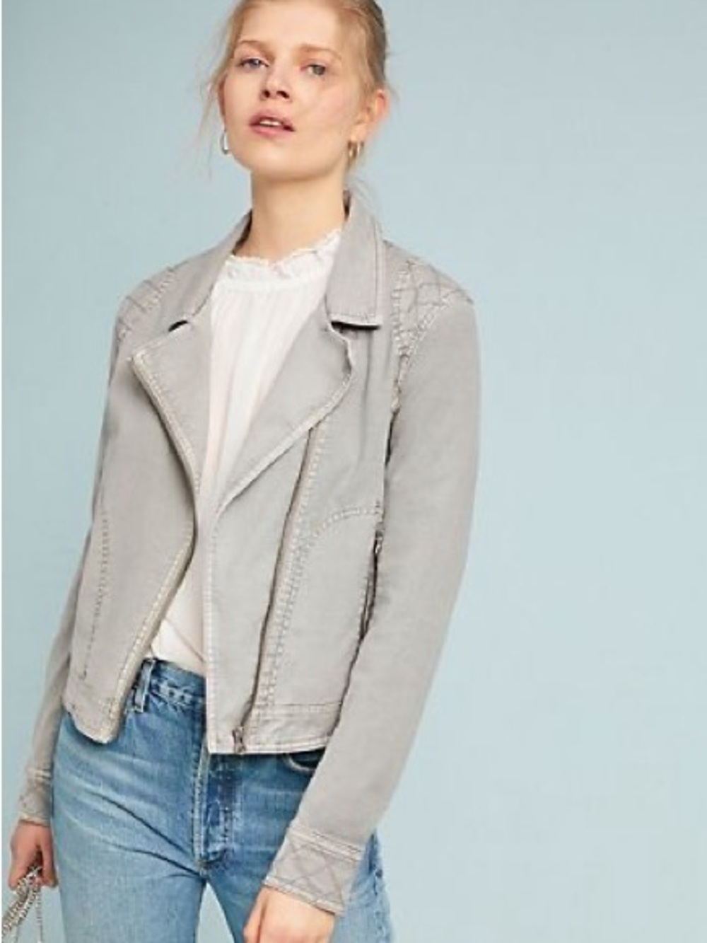 Anthropologie Light Gray Jean Moto Jacket
